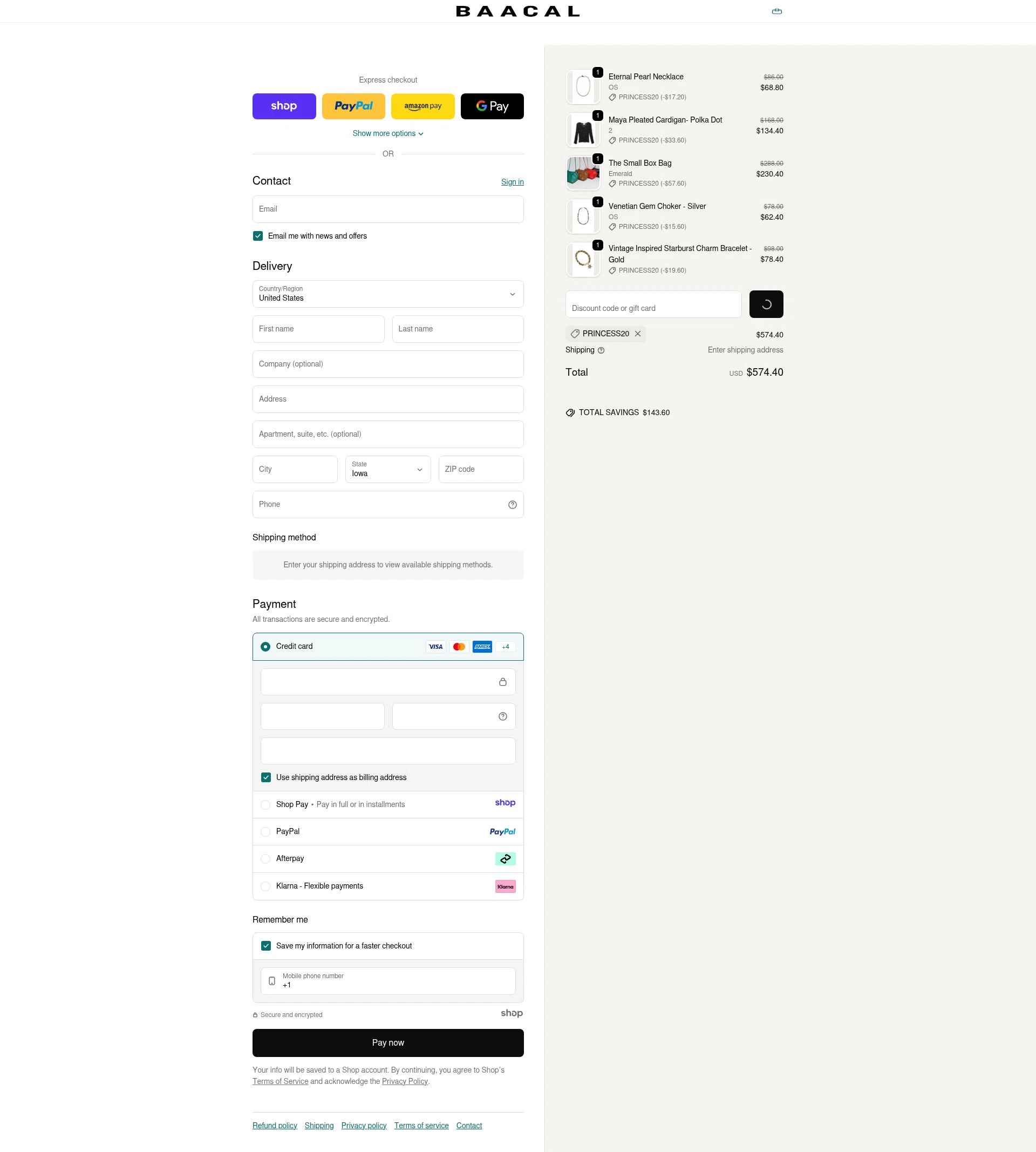 Baacal checkout page showing Baacal promo code box | Screenshot taken by SimplyCodes community member on Dec 28, 2025