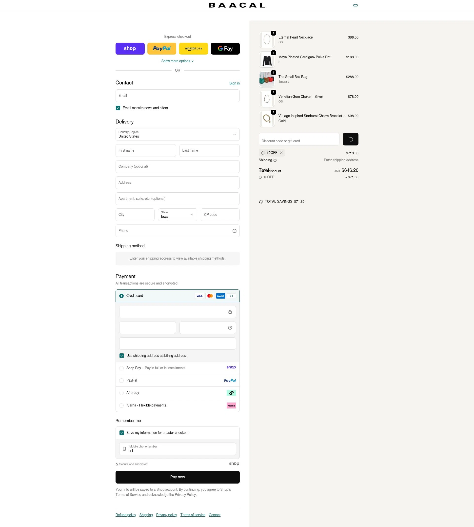Baacal checkout page showing Baacal promo code box | Screenshot taken by SimplyCodes community member on Dec 28, 2025