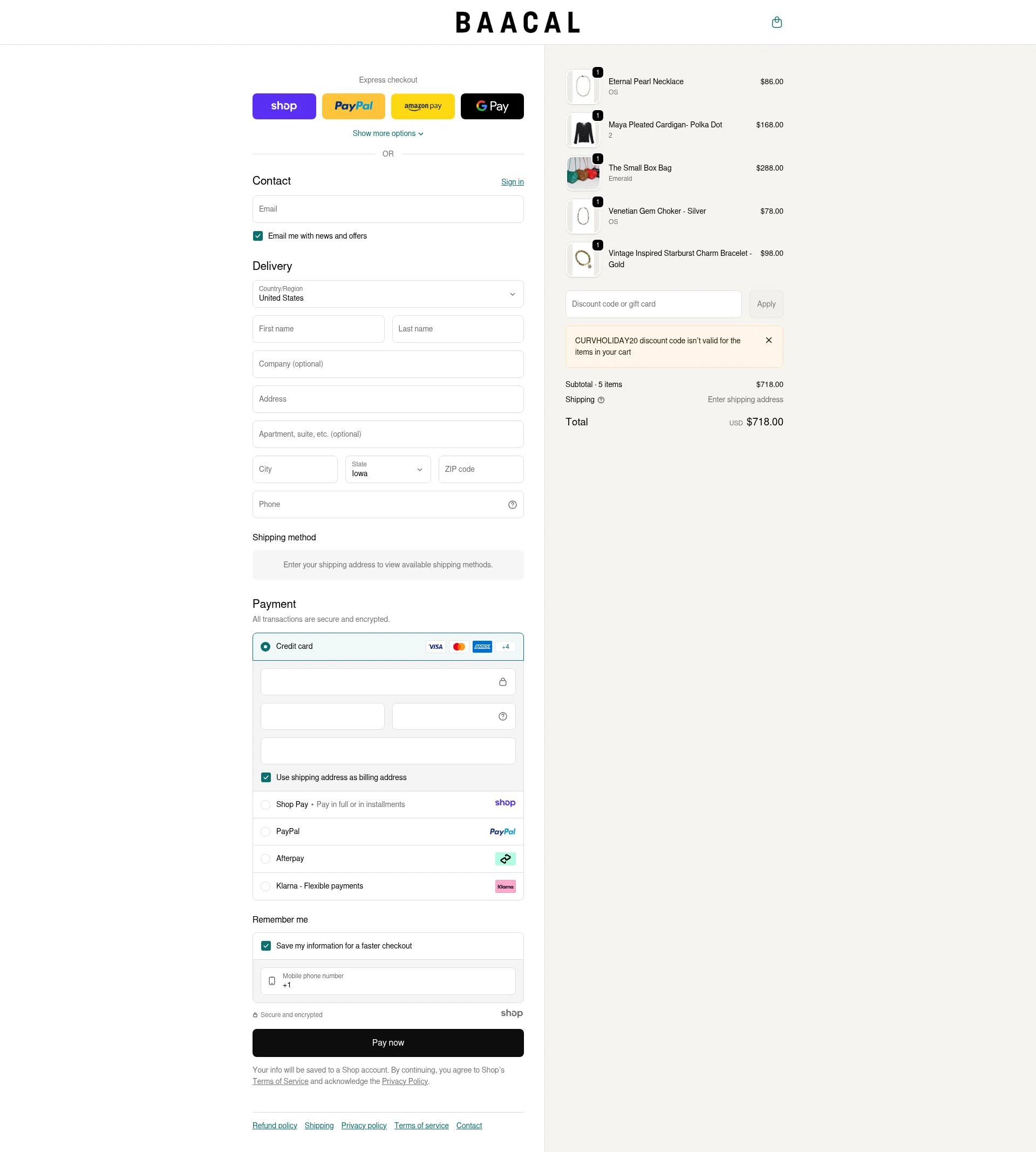 Baacal checkout page showing Baacal promo code box | Screenshot taken by SimplyCodes community member on Dec 28, 2025