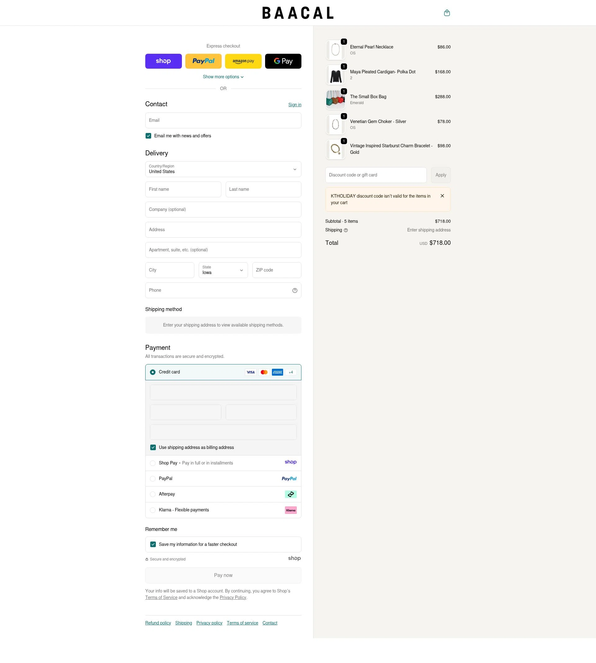 Baacal checkout page showing Baacal promo code box | Screenshot taken by SimplyCodes community member on Dec 23, 2025