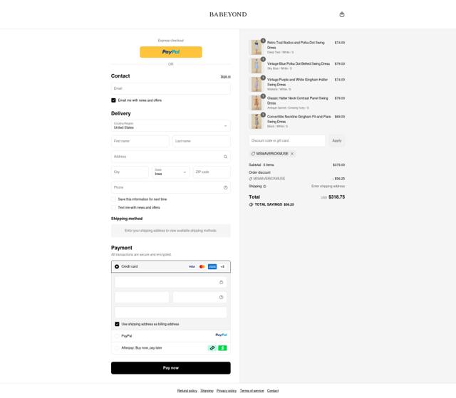 Babeyond checkout page showing Babeyond discount code box | Screenshot taken by SimplyCodes community member on Sep 15, 2025