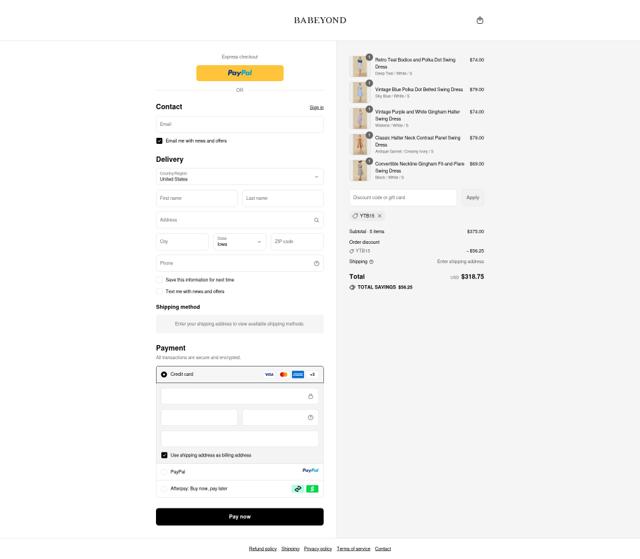 Babeyond checkout page showing Babeyond discount code box | Screenshot taken by SimplyCodes community member on Sep 15, 2025