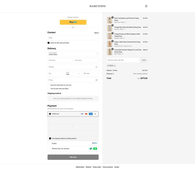 Babeyond checkout page showing Babeyond discount code box | Screenshot taken by SimplyCodes community member on Sep 15, 2025
