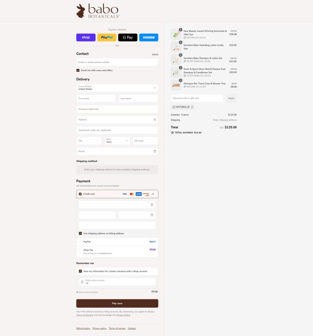 Babo Botanicals checkout page showing Babo Botanicals coupon code box | Screenshot taken by SimplyCodes community member on Sep 9, 2025