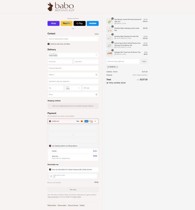 Babo Botanicals checkout page showing Babo Botanicals coupon code box | Screenshot taken by SimplyCodes community member on Sep 9, 2025