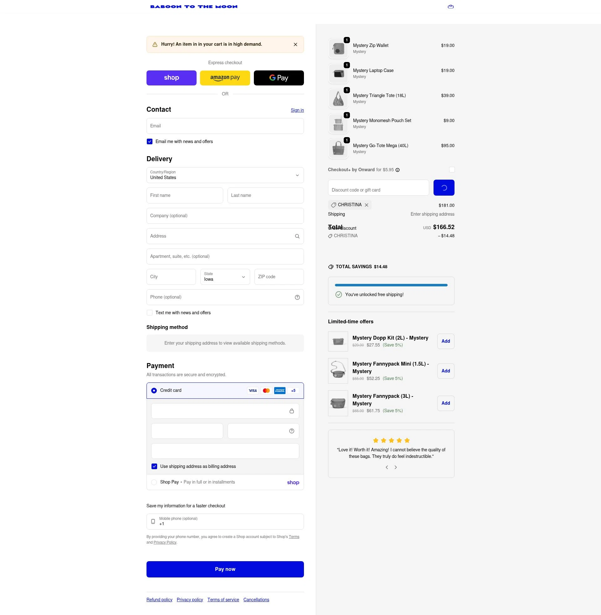 Baboon To The Moon checkout page showing Baboon To The Moon discount code box | Screenshot taken by SimplyCodes community member on Feb 6, 2026