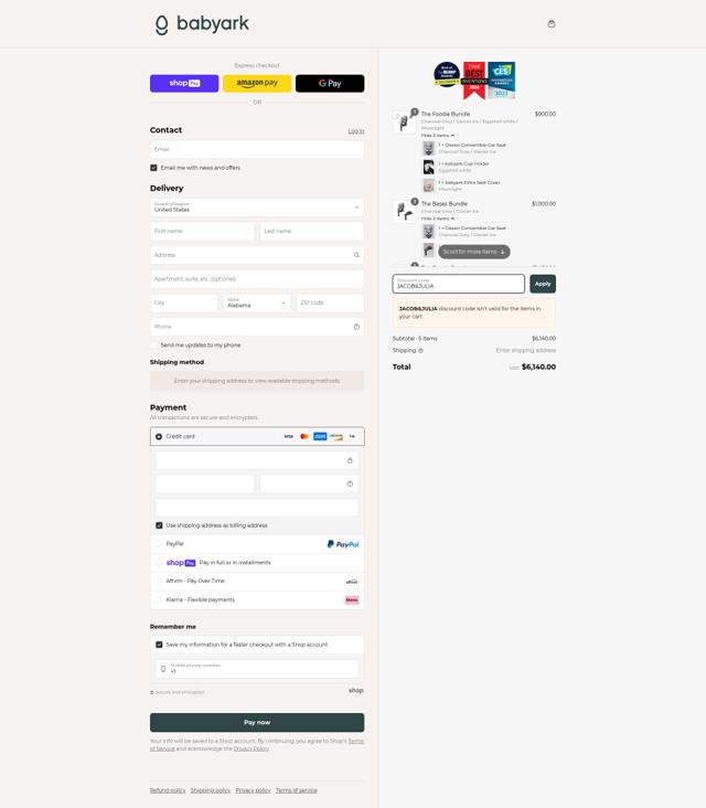 babyark checkout page showing babyark discount code box | Screenshot taken by SimplyCodes community member on May 3, 2025