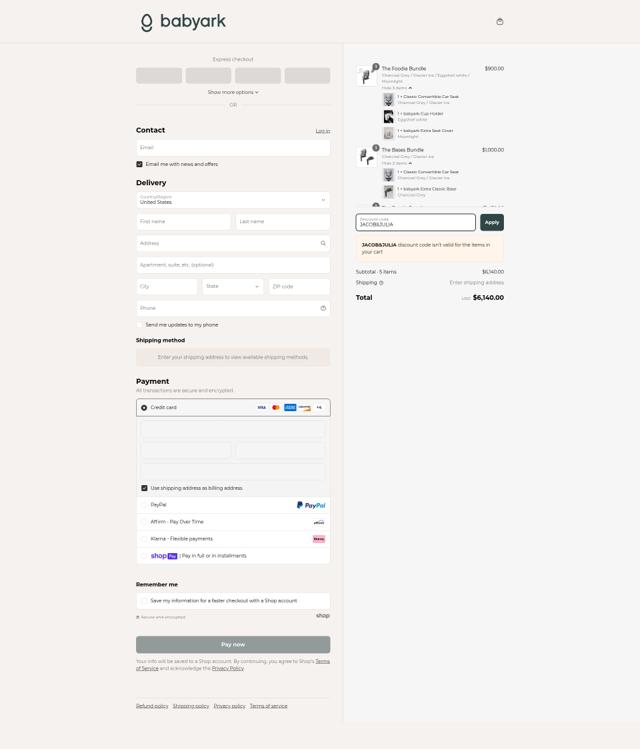 babyark checkout page showing babyark discount code box | Screenshot taken by SimplyCodes community member on Apr 18, 2025