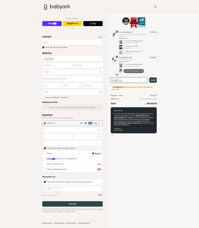 babyark checkout page showing babyark discount code box | Screenshot taken by SimplyCodes community member on Apr 25, 2025