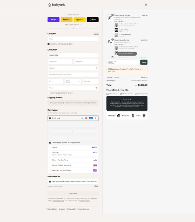 babyark checkout page showing babyark discount code box | Screenshot taken by SimplyCodes community member on Sep 12, 2025