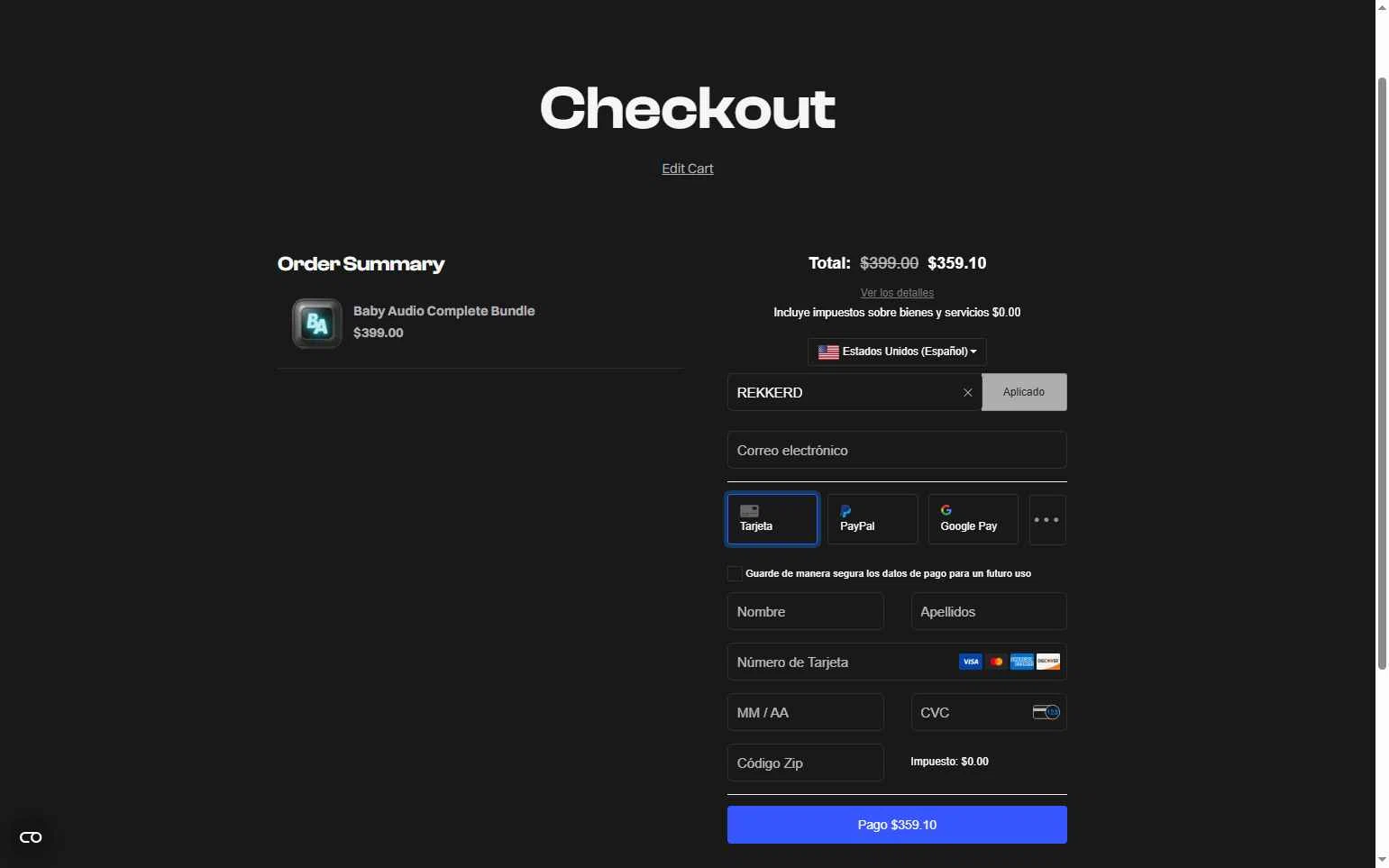 BABY Audio checkout page showing BABY Audio discount code box | Screenshot taken by SimplyCodes community member on Feb 8, 2026