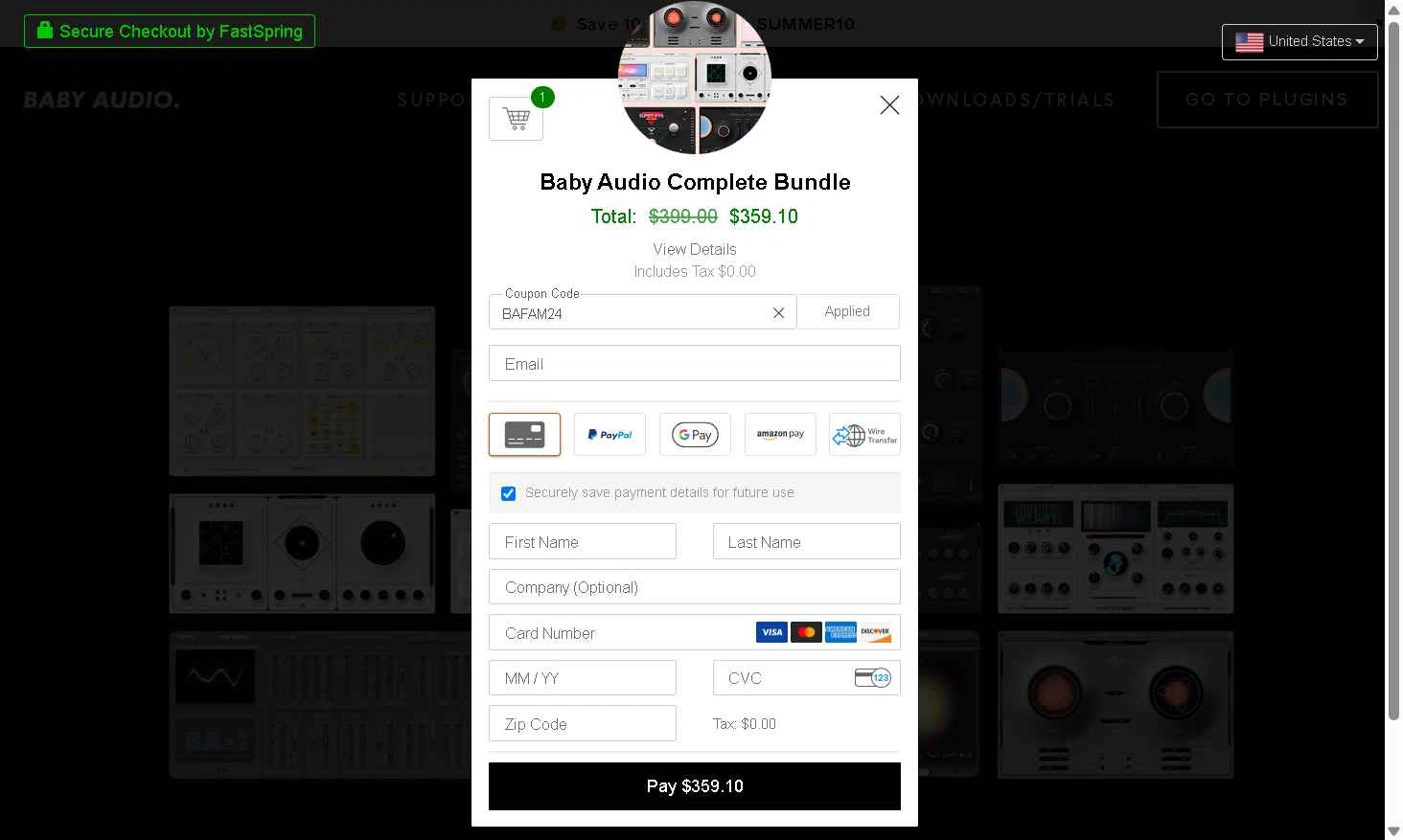 BABY Audio checkout page showing BABY Audio discount code box | Screenshot taken by SimplyCodes community member on Aug 24, 2025
