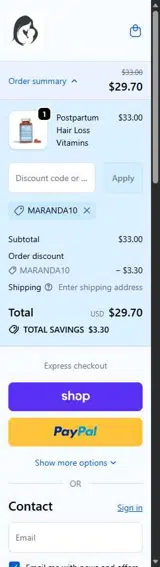 Maranda10 coupon verification screenshot