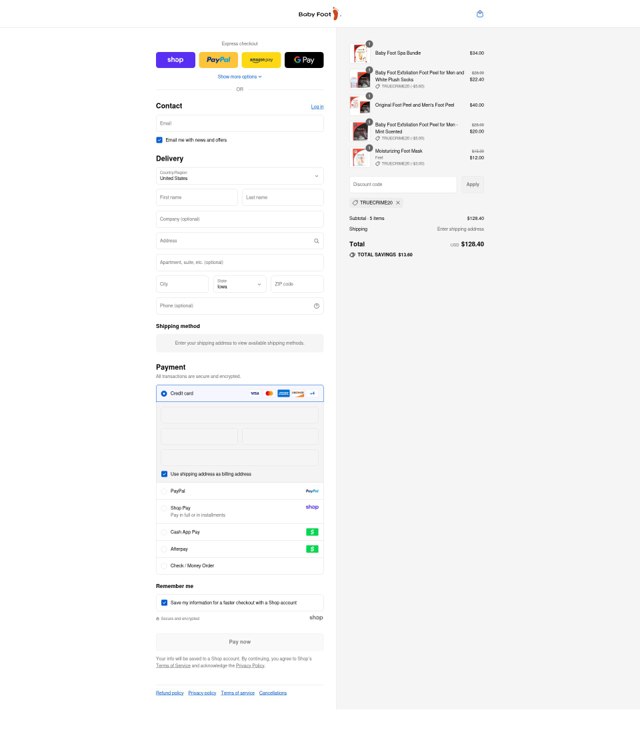 Baby Foot checkout page showing Baby Foot coupon code box | Screenshot taken by SimplyCodes community member on Sep 2, 2025