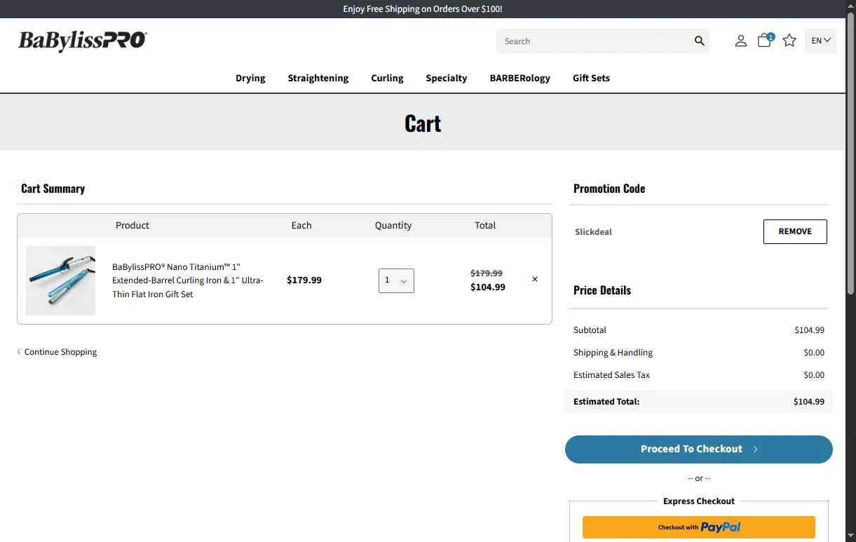 BaBylissPRO checkout page showing BaBylissPRO promo code box | Screenshot taken by SimplyCodes community member on May 6, 2025