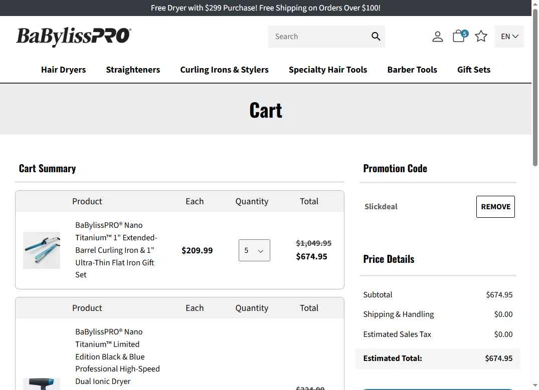BaBylissPRO checkout page showing BaBylissPRO promo code box | Screenshot taken by SimplyCodes community member on Jun 28, 2025