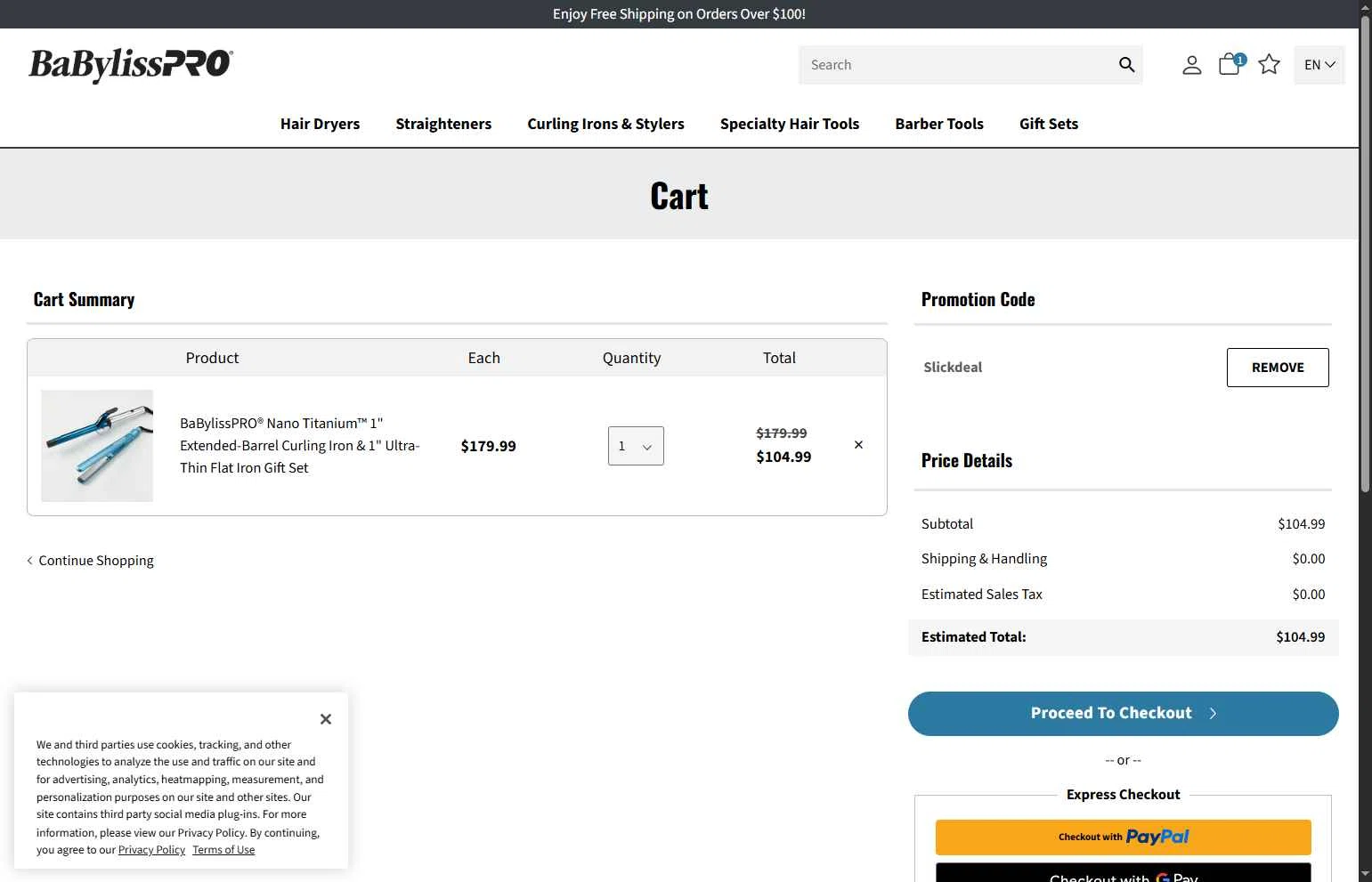 BaBylissPRO checkout page showing BaBylissPRO promo code box | Screenshot taken by SimplyCodes community member on May 16, 2025