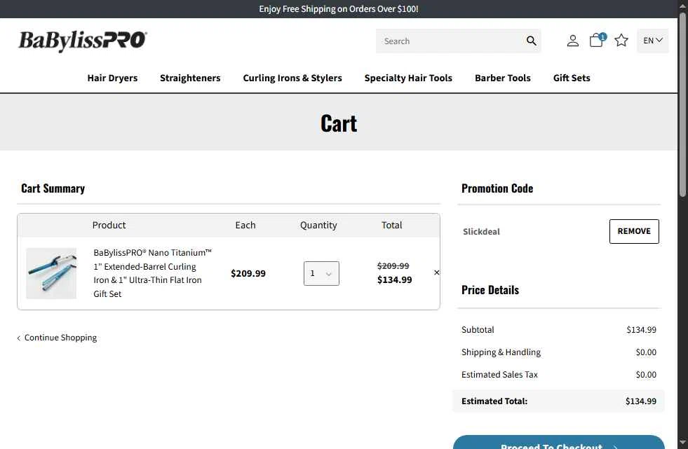BaBylissPRO checkout page showing BaBylissPRO promo code box | Screenshot taken by SimplyCodes community member on May 28, 2025