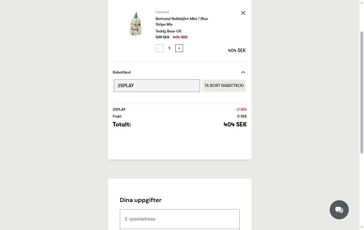 Babyshop checkout page showing Babyshop promo code box | Screenshot taken by SimplyCodes community member on Nov 21, 2025
