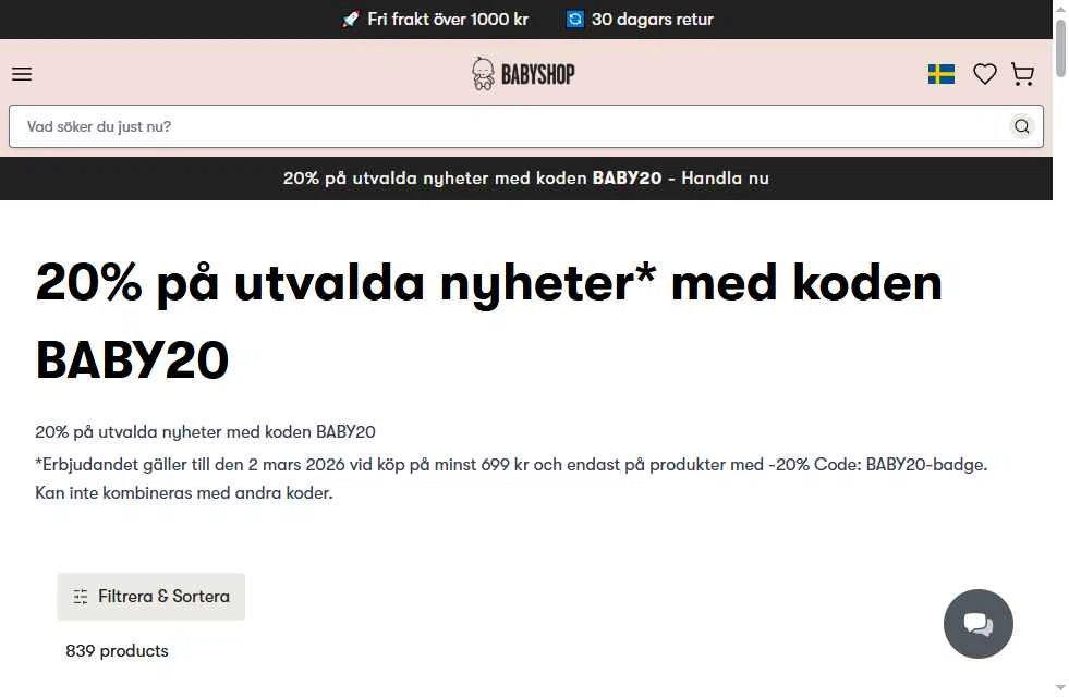 Babyshop checkout page showing Babyshop promo code box | Screenshot taken by SimplyCodes community member on Feb 13, 2026