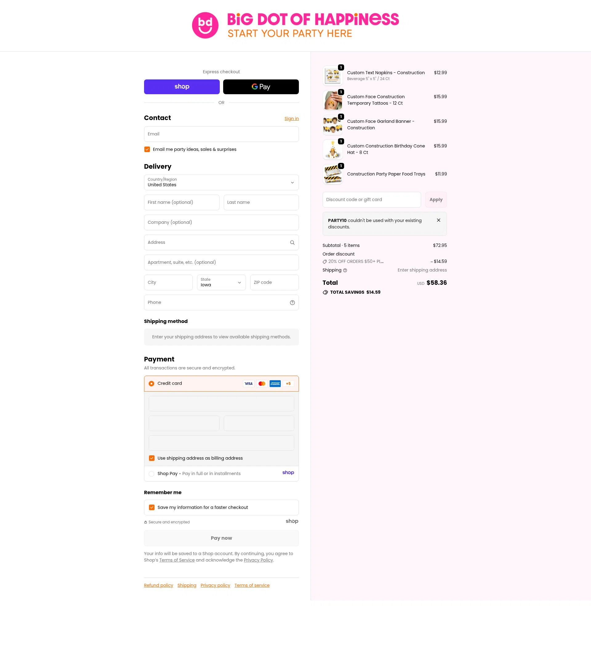 BabyShowerStuff.com checkout page showing BabyShowerStuff.com promo code box | Screenshot taken by SimplyCodes community member on Jan 8, 2026