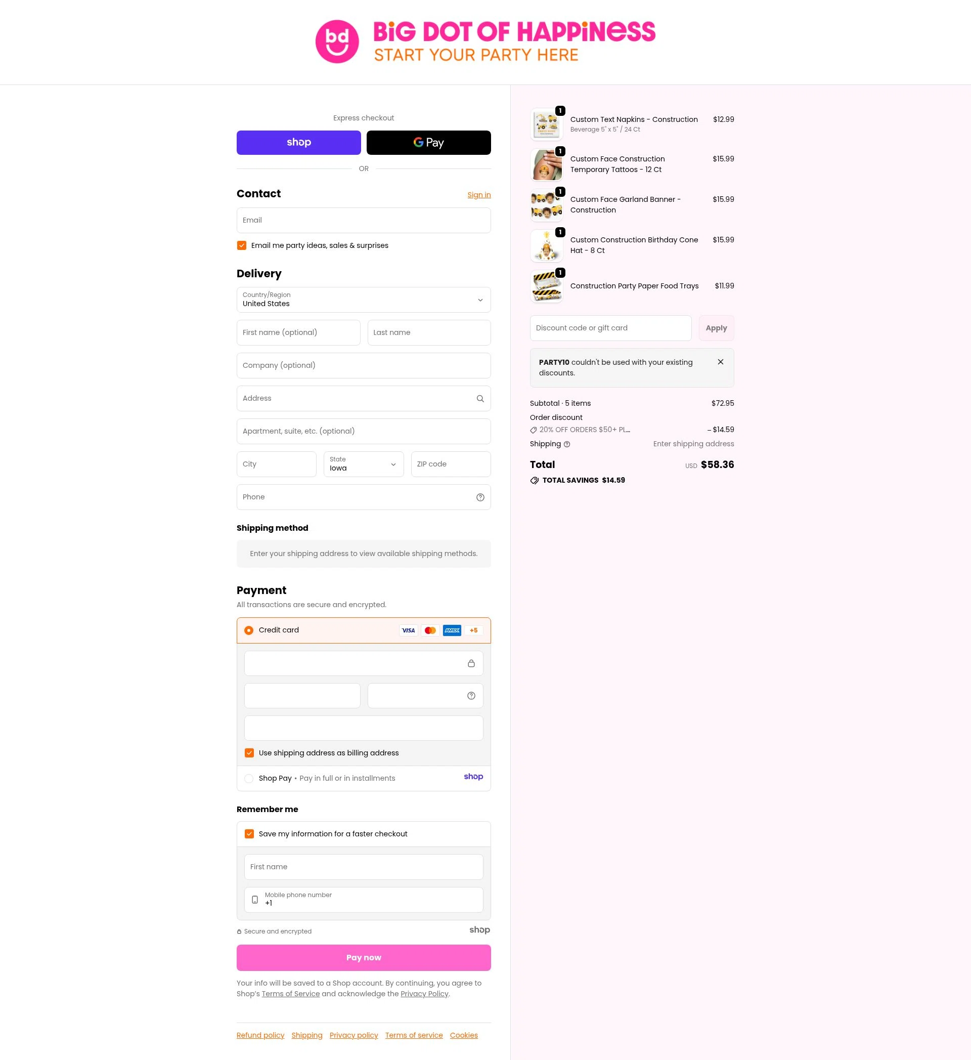 BabyShowerStuff.com checkout page showing BabyShowerStuff.com promo code box | Screenshot taken by SimplyCodes community member on Dec 29, 2025