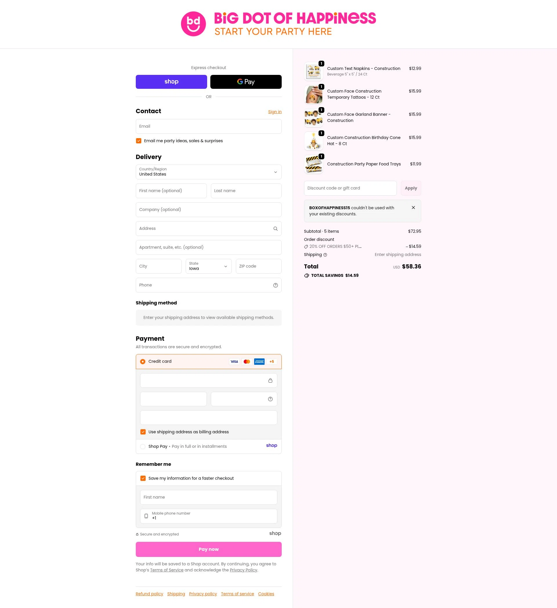 BabyShowerStuff.com checkout page showing BabyShowerStuff.com promo code box | Screenshot taken by SimplyCodes community member on Dec 17, 2025