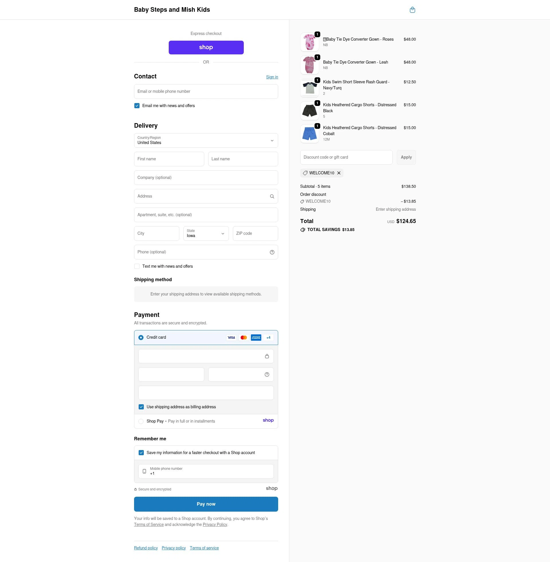 Baby Steps and Mish Kids checkout page showing Baby Steps and Mish Kids promo code box | Screenshot taken by SimplyCodes community member on Nov 29, 2025