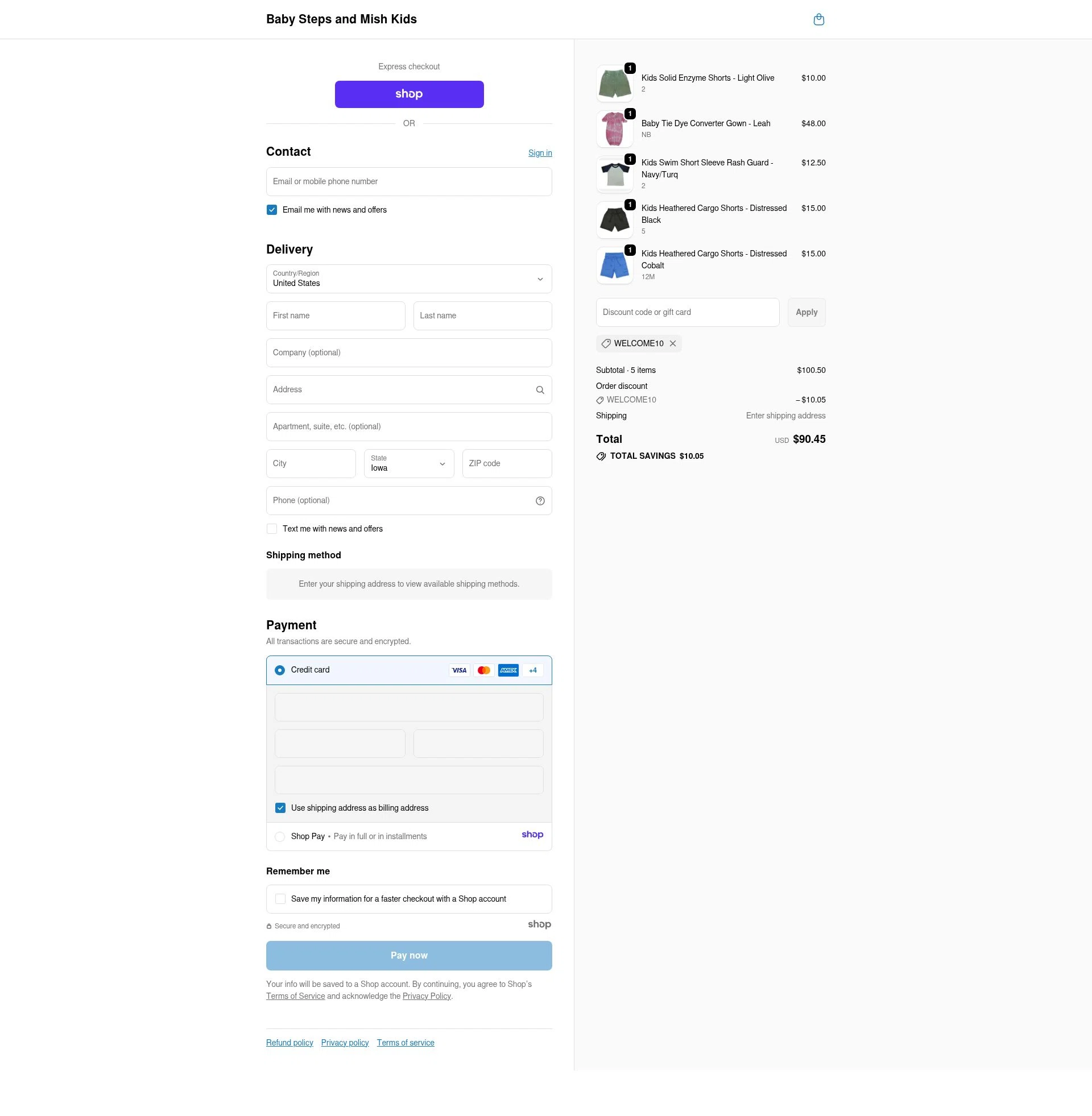 Baby Steps and Mish Kids checkout page showing Baby Steps and Mish Kids promo code box | Screenshot taken by SimplyCodes community member on Dec 4, 2025