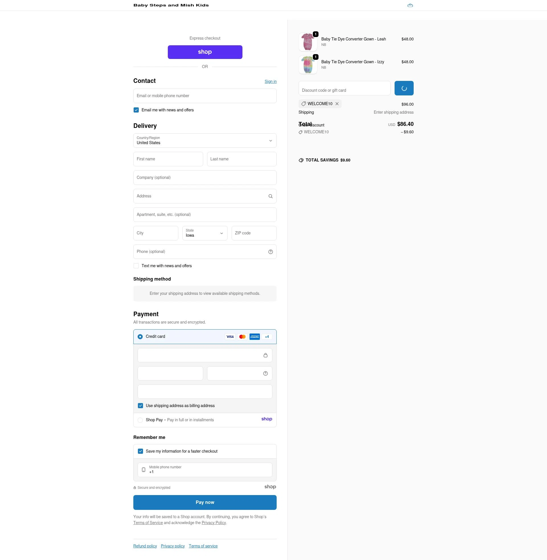 Baby Steps and Mish Kids checkout page showing Baby Steps and Mish Kids promo code box | Screenshot taken by SimplyCodes community member on Dec 28, 2025