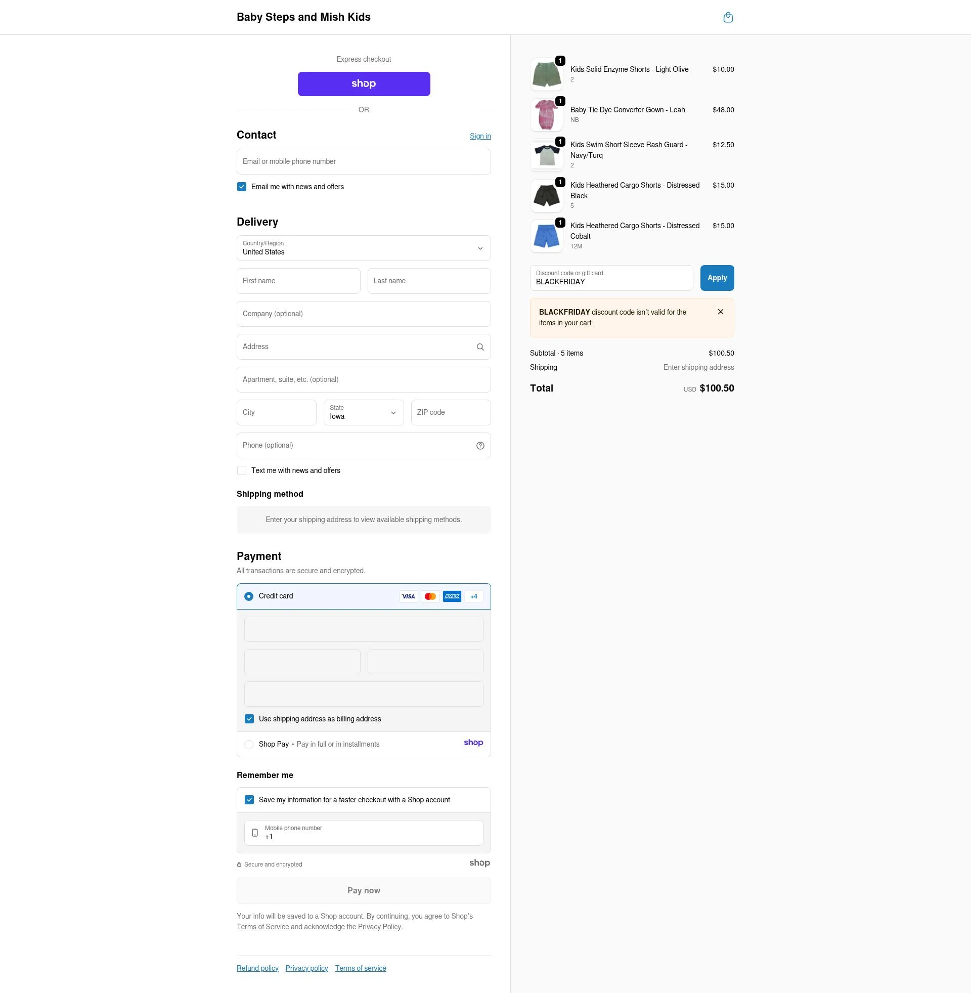 Baby Steps and Mish Kids checkout page showing Baby Steps and Mish Kids promo code box | Screenshot taken by SimplyCodes community member on Dec 4, 2025