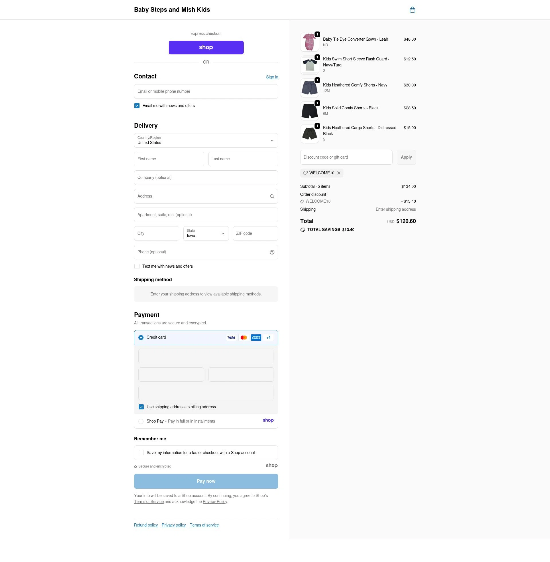 Baby Steps and Mish Kids checkout page showing Baby Steps and Mish Kids promo code box | Screenshot taken by SimplyCodes community member on Nov 19, 2025