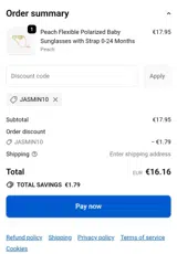 JASMIN10 coupon verification screenshot