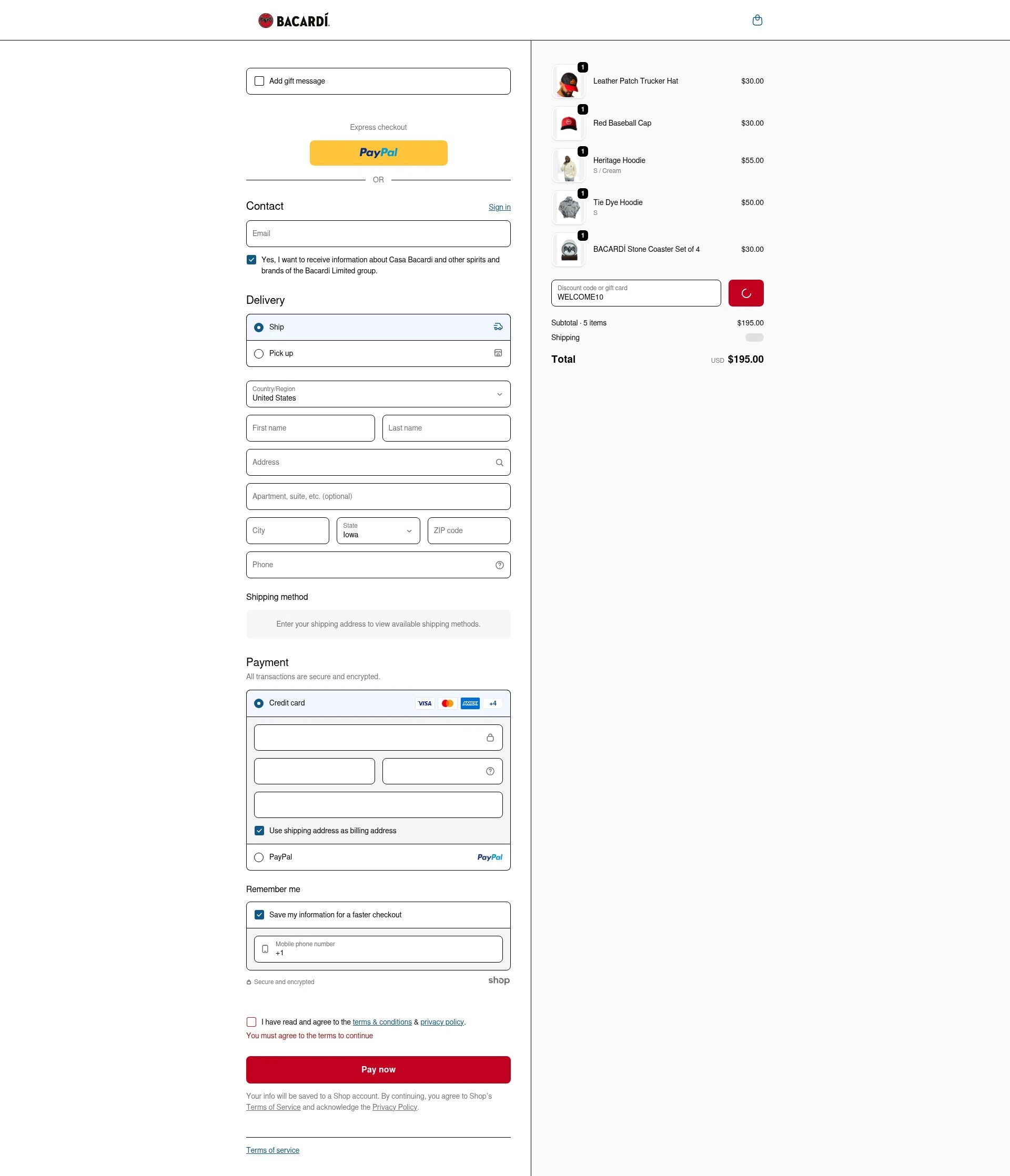 Bacardi checkout page showing Bacardi promo code box | Screenshot taken by SimplyCodes community member on Jan 27, 2026