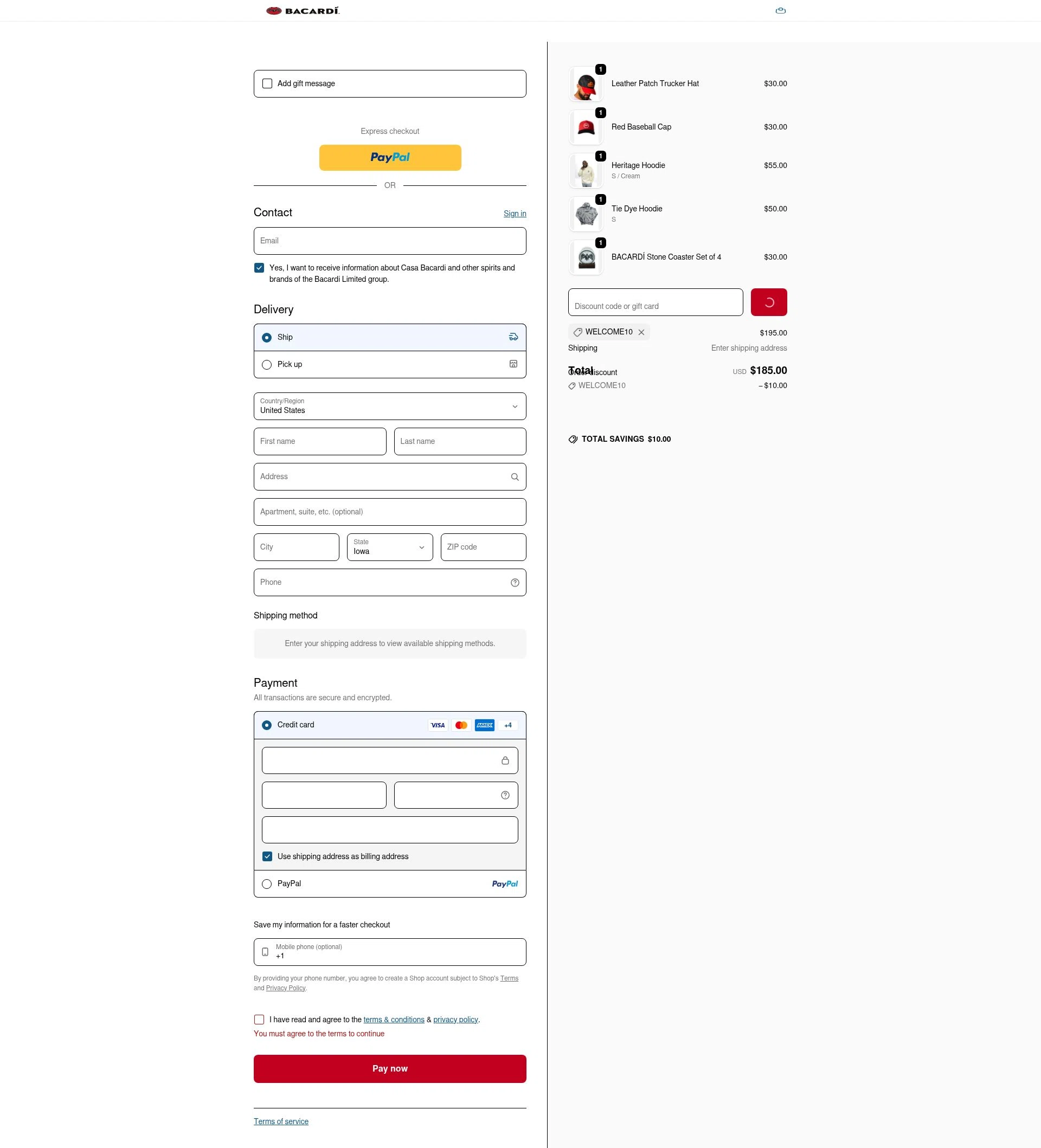 Bacardi checkout page showing Bacardi promo code box | Screenshot taken by SimplyCodes community member on Jan 17, 2026
