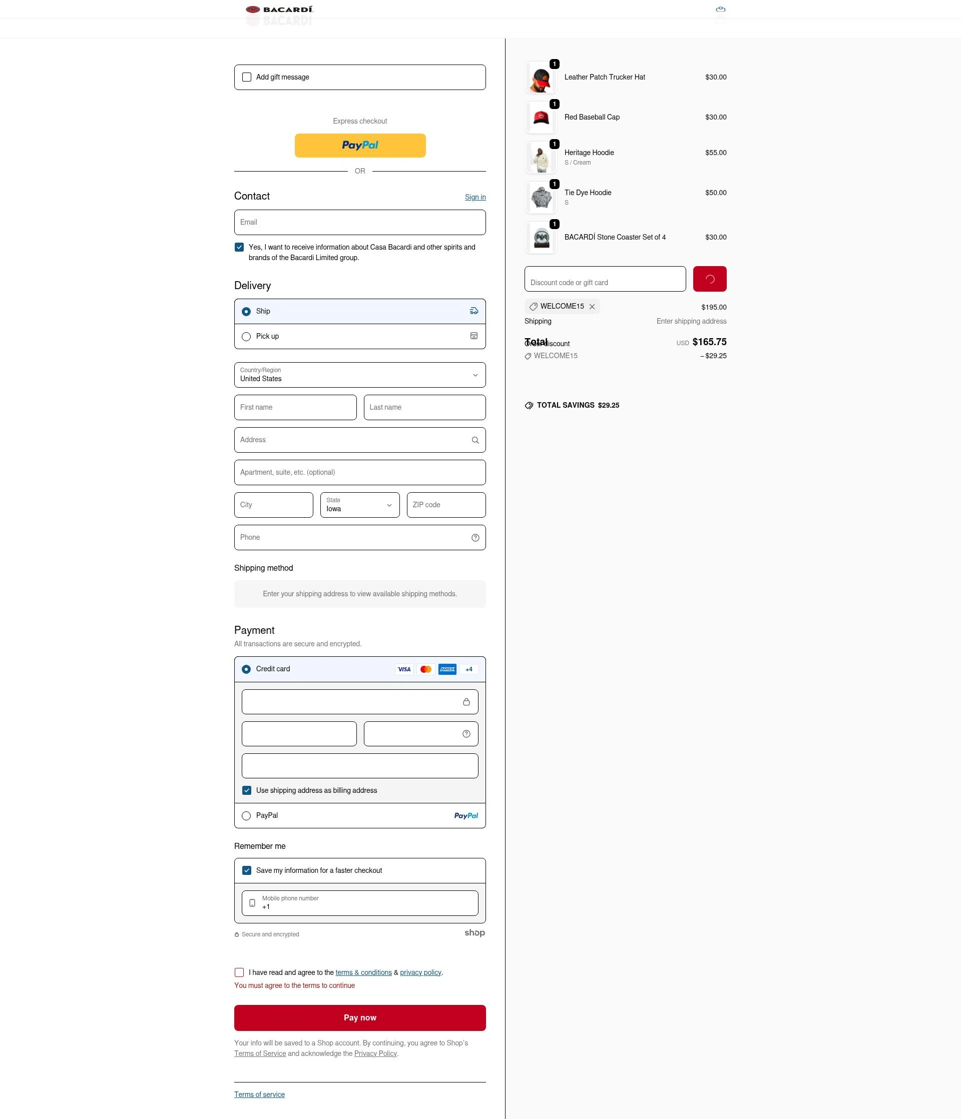 Bacardi checkout page showing Bacardi promo code box | Screenshot taken by SimplyCodes community member on Jan 27, 2026