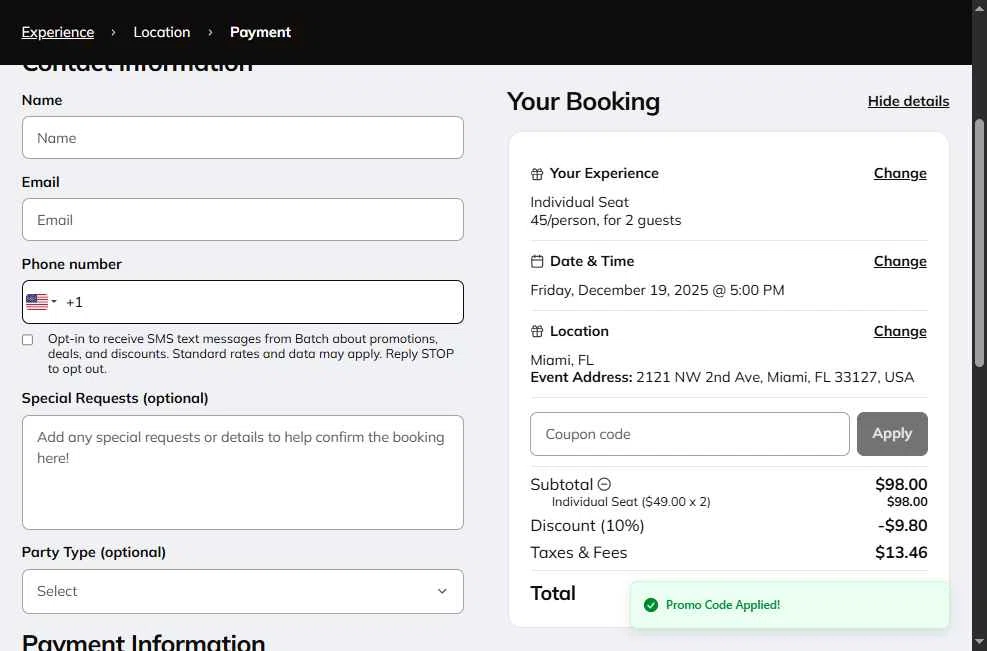 Bach checkout page showing Bach promo code box | Screenshot taken by SimplyCodes community member on Dec 8, 2025