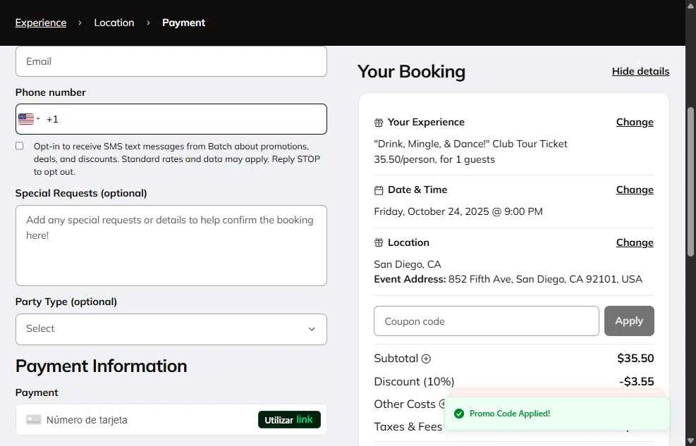 Bach checkout page showing Bach promo code box | Screenshot taken by SimplyCodes community member on Oct 11, 2025