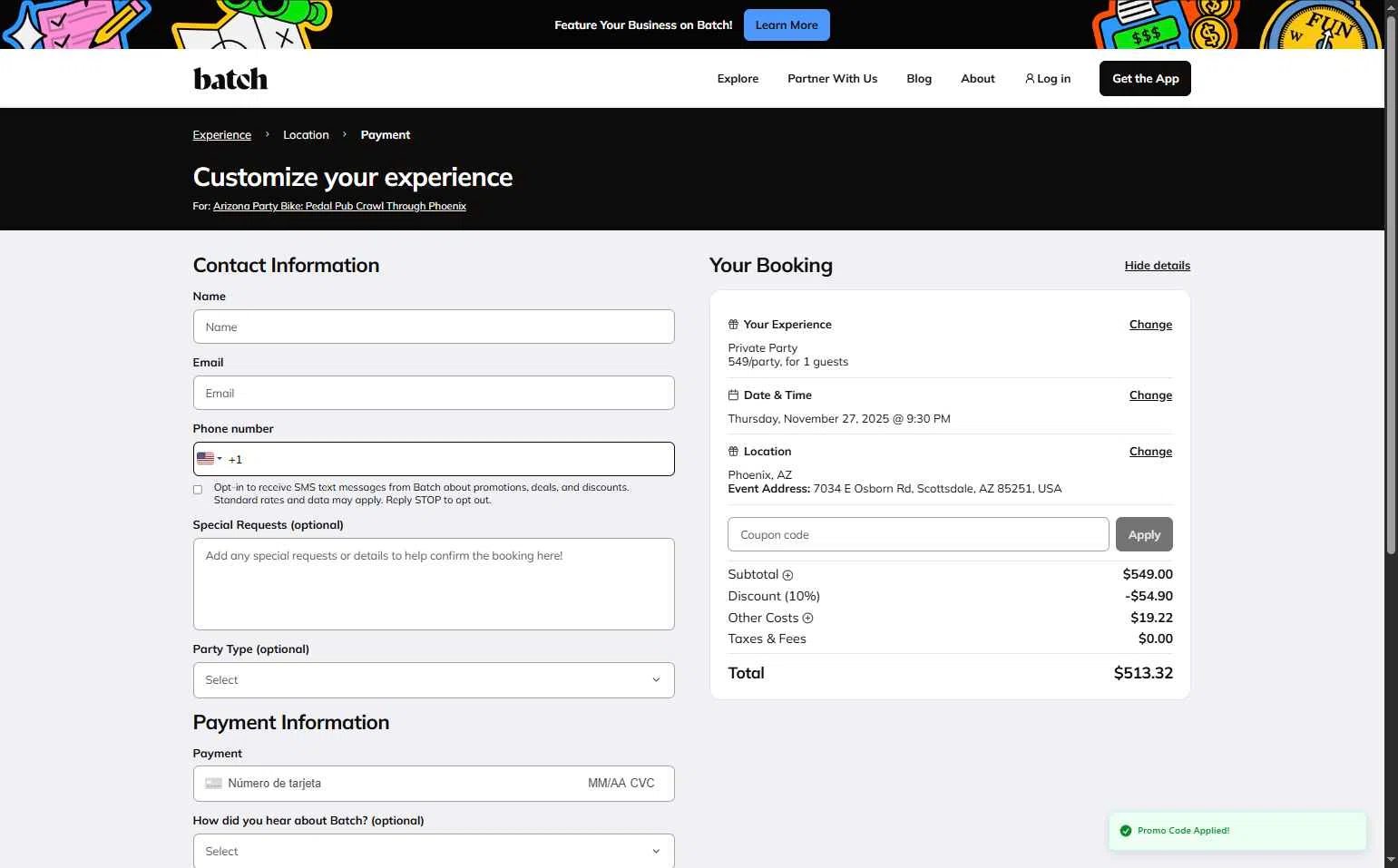 Bach checkout page showing Bach promo code box | Screenshot taken by SimplyCodes community member on Nov 9, 2025