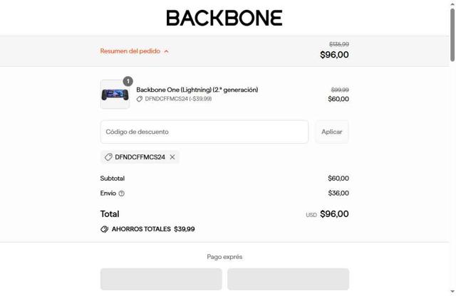 Backbone checkout page showing Backbone discount code box | Screenshot taken by SimplyCodes community member on Sep 10, 2025
