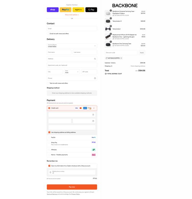 Backbone checkout page showing Backbone discount code box | Screenshot taken by SimplyCodes community member on Sep 8, 2025