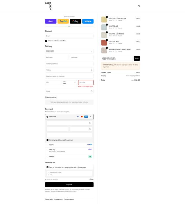 Backdrop checkout page showing Backdrop promo code box | Screenshot taken by SimplyCodes community member on Sep 24, 2025
