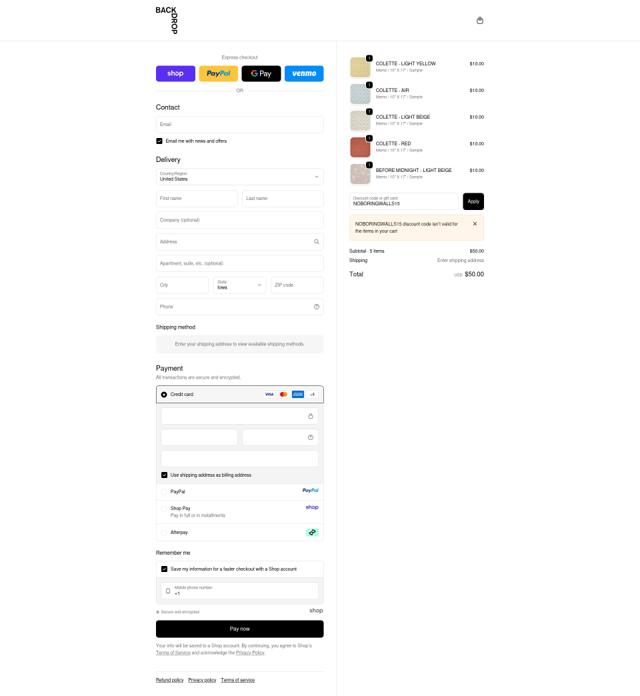 Backdrop checkout page showing Backdrop promo code box | Screenshot taken by SimplyCodes community member on Oct 2, 2025