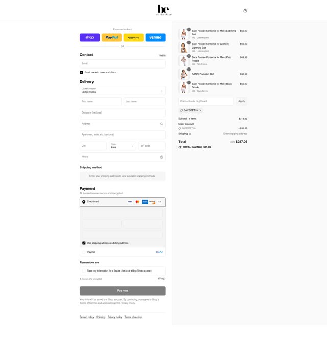 Back Embrace checkout page showing Back Embrace promo code box | Screenshot taken by SimplyCodes community member on Aug 28, 2025