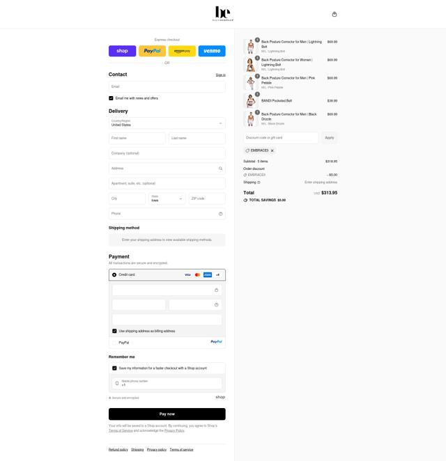 Back Embrace checkout page showing Back Embrace promo code box | Screenshot taken by SimplyCodes community member on Sep 14, 2025