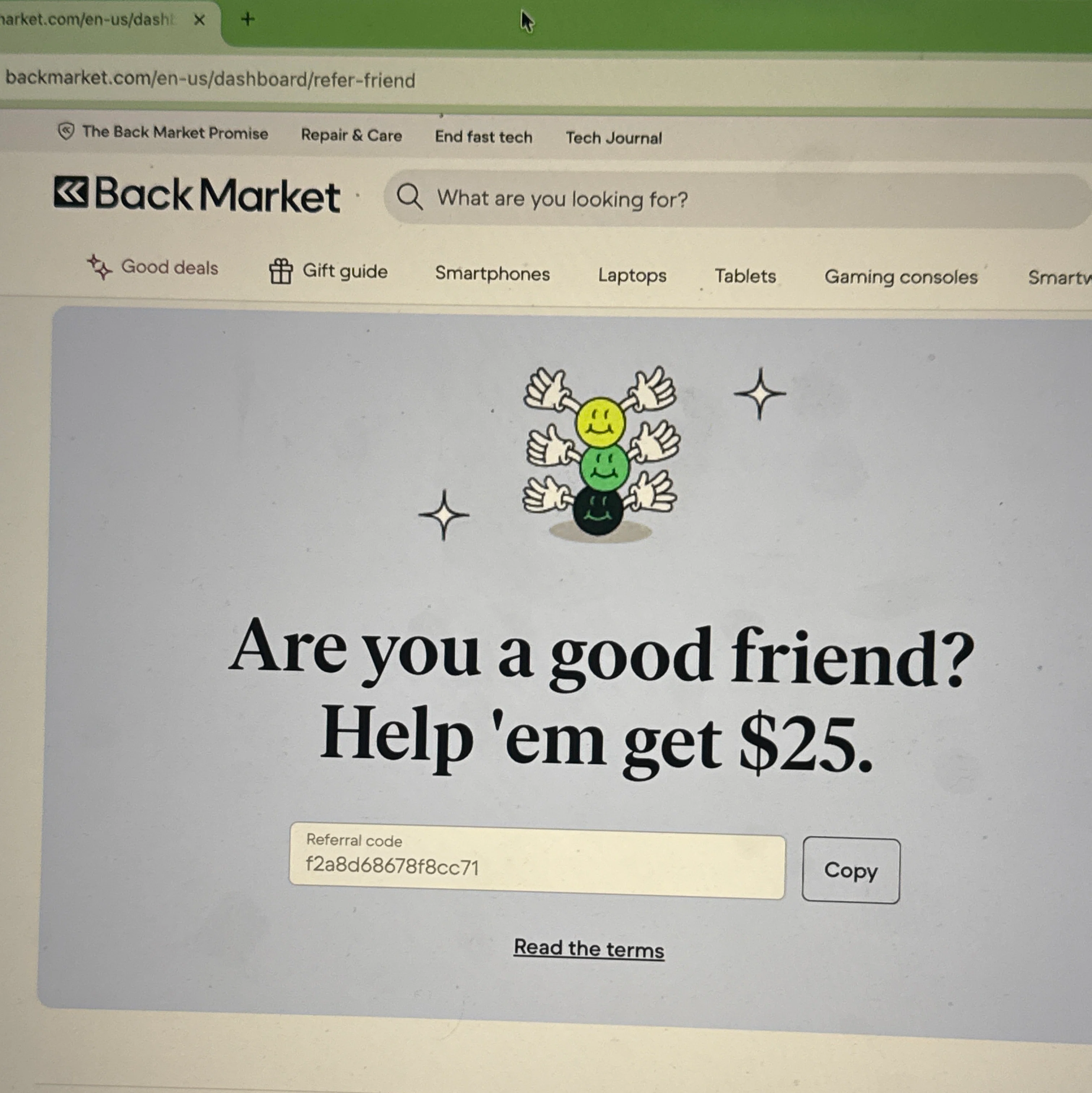 Back Market promo code screenshot showing code f2a8d68678f8cc71 applied at Back Market checkout page. Uploaded by SimplyCodes community member ValiantSage2269 on Dec 13, 2025
