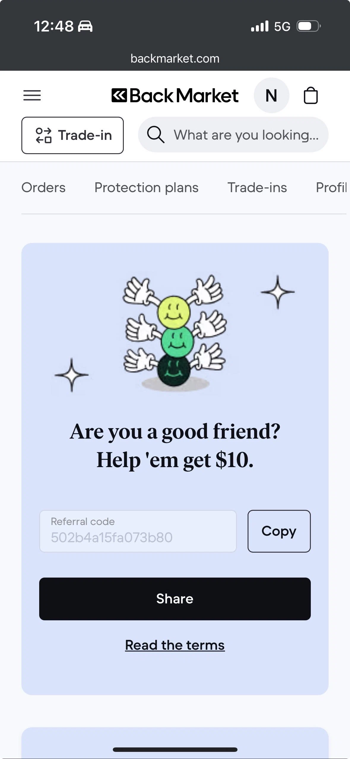 Back Market promo code screenshot showing code 502b4a15fa073b80 applied at Back Market checkout page. Uploaded by SimplyCodes community member ShieldFalcon6690 on Feb 1, 2026