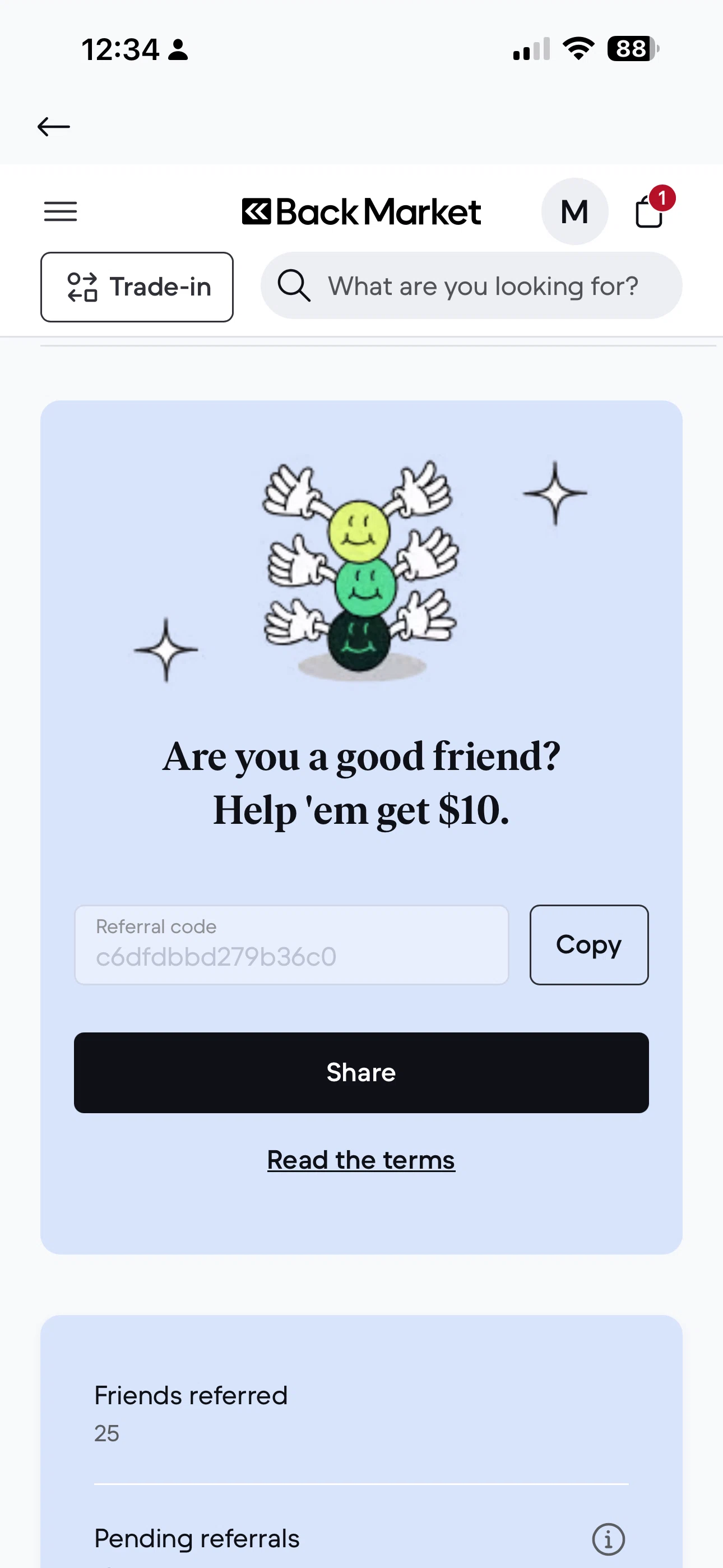 Back Market promo code screenshot showing code c6dfdbbd279b36c0 applied at Back Market checkout page. Uploaded by SimplyCodes community member ShieldFalcon6690 on Feb 1, 2026