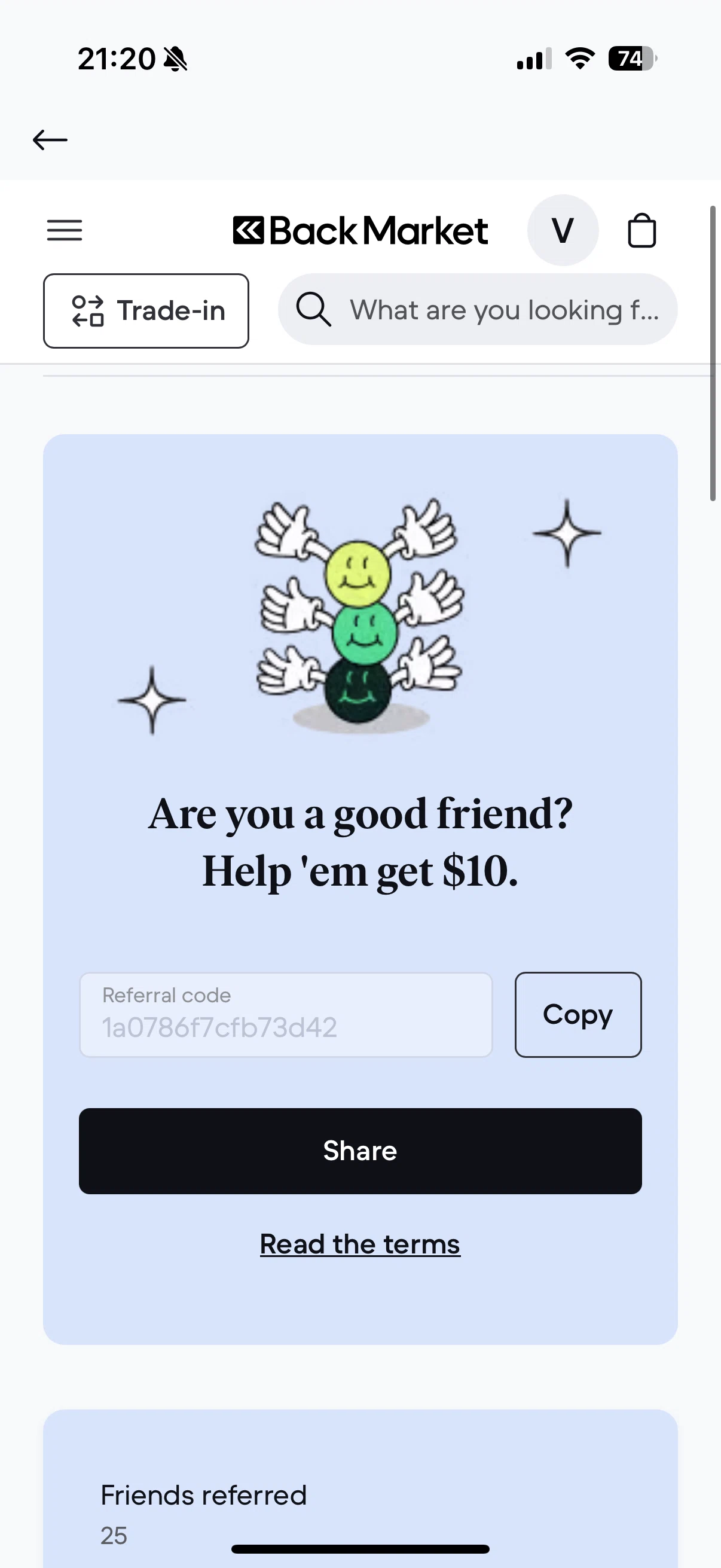 Back Market promo code screenshot showing code 1a0786f7cfb73d42 applied at Back Market checkout page. Uploaded by SimplyCodes community member Vivekbtw on Feb 2, 2026