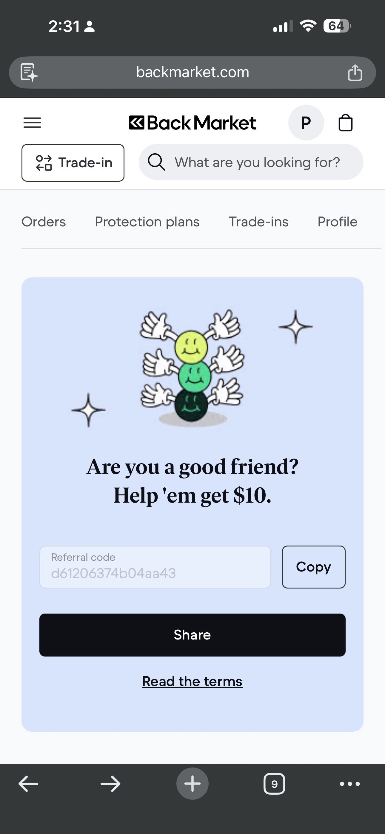 Back Market promo code screenshot showing code d61206374b04aa43 applied at Back Market checkout page. Uploaded by SimplyCodes community member ShieldFalcon6690 on Jan 19, 2026